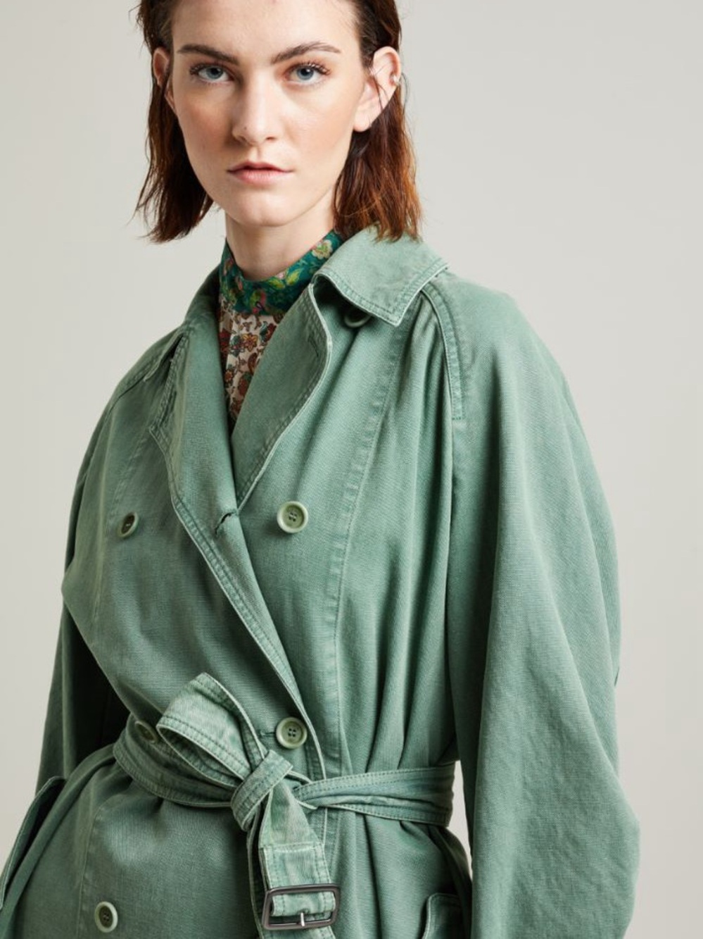 MaxMara Corfu Sage Green Double-Breasted Trench Coat with Belt - Picture 3 of 12